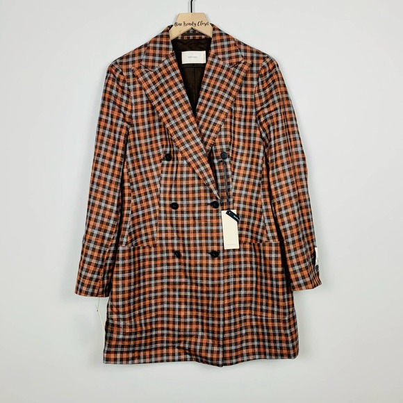 #3 SUISTUDIO | NWT Joss Check Double Breasted Wool & Silk Long Jacket Size 10 - Picture 4 of 14
